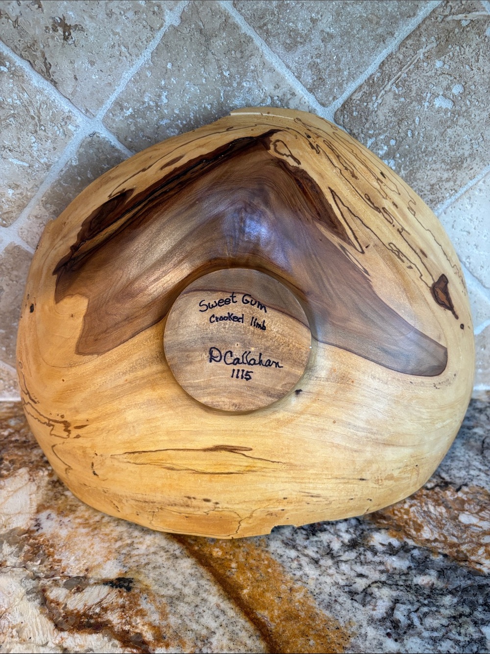 Sweet Gum Wood Serving Bowl with Rough Edges- Signed D. Callahan - Picture 10 of 16